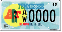 Tennessee's newest license plate ART: Creating the Future with 90 percent of the proceeds going to the Tennessee Arts Commission.