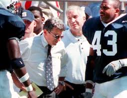 The late Penn State Coach Joe Paterno with his defensive coordinator Jerry Sandusky who was selected national assistant coach of the year in 1986 and 1999.