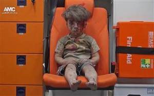 The 5-year-old Syrian boy Omran Daqneesh who was found in the bombed-out rubble of his former home in Aleppo, Syria.