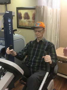 Daddy on the exercise bike at his rehab center, a few days before he died.