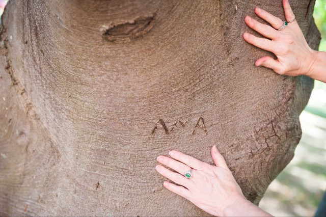 Anna hands on tree at Berea College 9-2017